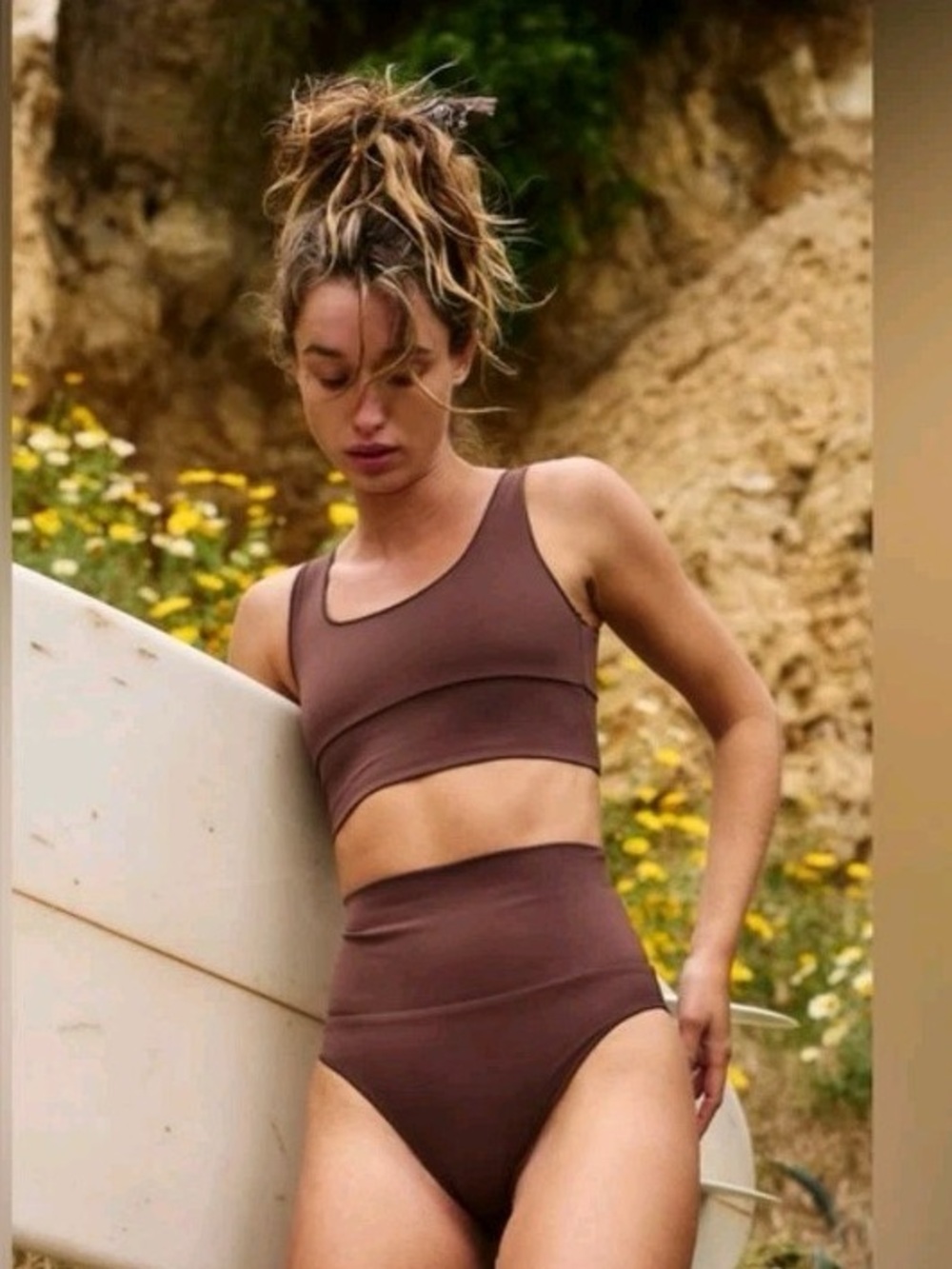Free People It’s Now Cool Contour Bikini Crop Surf Top XL brown swim new sporty